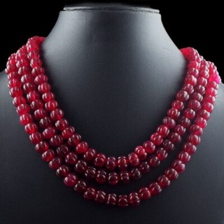 3 Strand Flower Carved Red Ruby 1029 Cts Beautiful Necklace Jewelery VK 41 E619