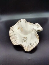 VTG Mid Century Art Pottery White Brushed Gold Signed & Dated Abstract 3"x6"