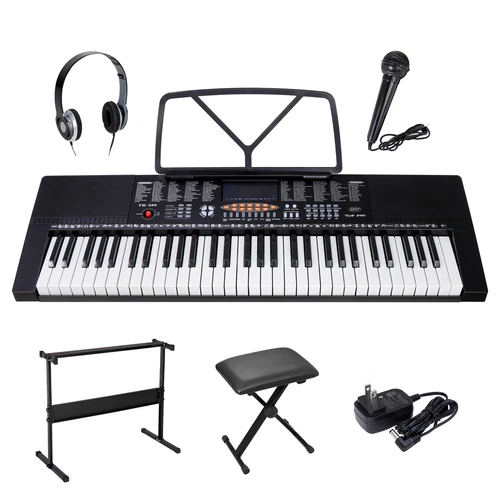 61 Key Electronic Keyboard Piano with Stool Headphones Microphone Stand Portable - Picture 2 of 16