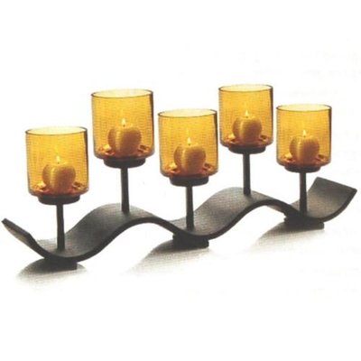 NEW HARD TO FIND  MIKASA 24'' SOLARIS STANDING WAVE 5 AMBER VOTIVE CENTERPIECE 