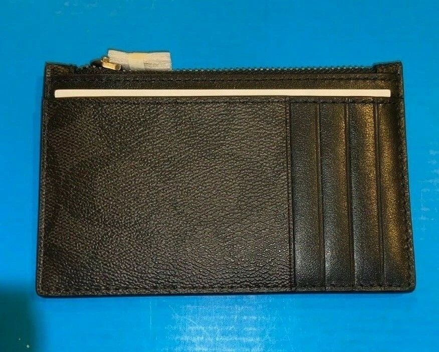 NWT Coach C4281 Zip Card Case Wallet Signature Canvas Print Black  