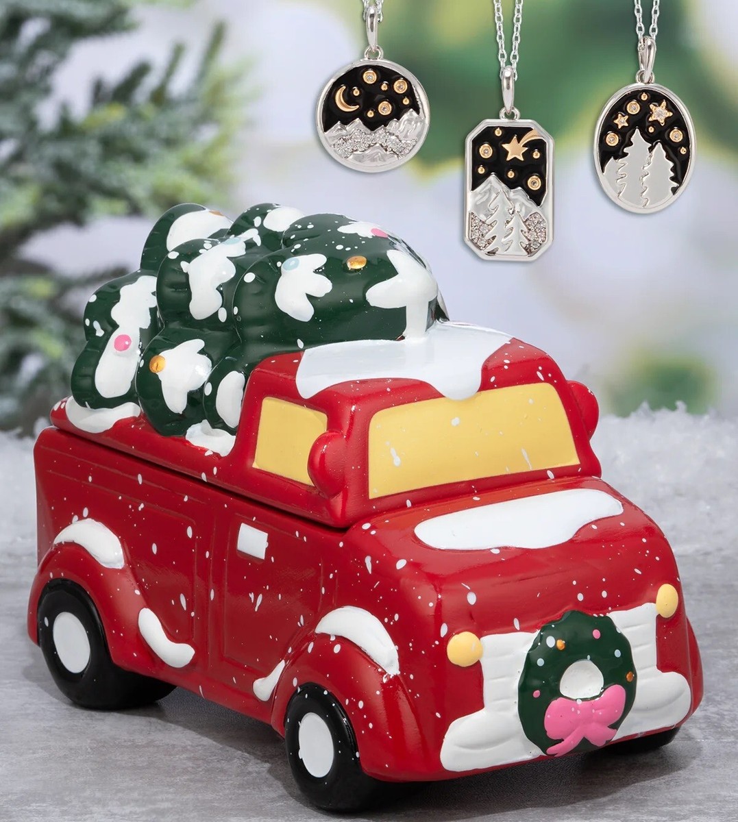 Charmed Aroma Red Holiday Truck Candle and Nature Mountain