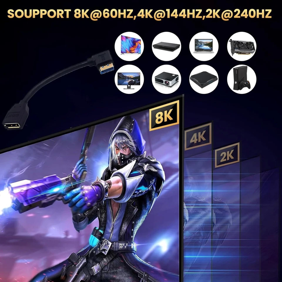 12 Inch DP 8K@60HZ Extension Cable Ultra HD,  DP Male to DP Female (NEW) - Image 3 of 4