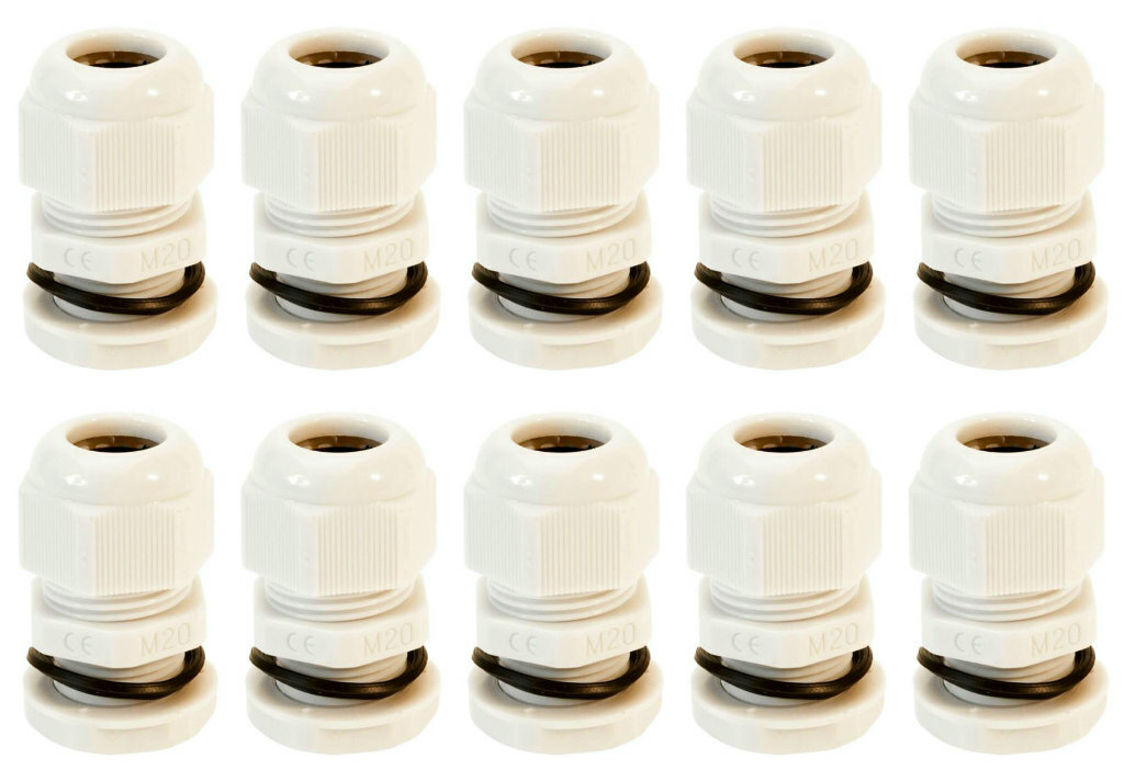 10 x Q-Crimp QCGM20WHT M20 Compression Gland IP68 (White)