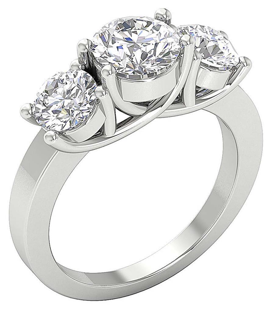 3 Stone Engagement Ring I2 H 3.00 Carat Genuine Diamond 14K White Gold Prong Set