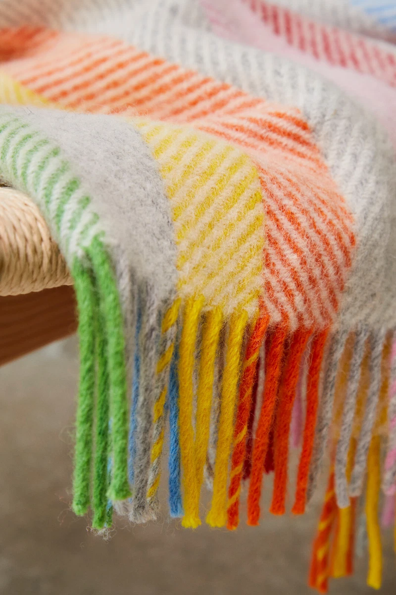 TWEEDMILL TEXTILES 100% Wool Throw Blanket BRITISH RAINBOW GREY STRIPE KNEE RUG