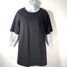 Vince Camuto Gray Ponte Knit Shift Mini Dress Size L Pinstripe Sleeve NWT Office