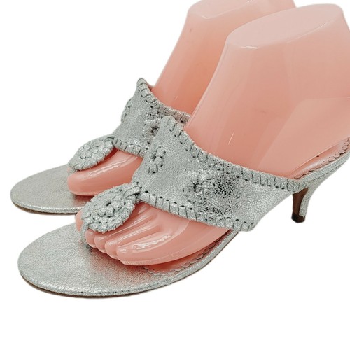 Jack Rogers Maggie Metallic Silver Kitten Heel Sandals Size 6.5M NWOB | eBay