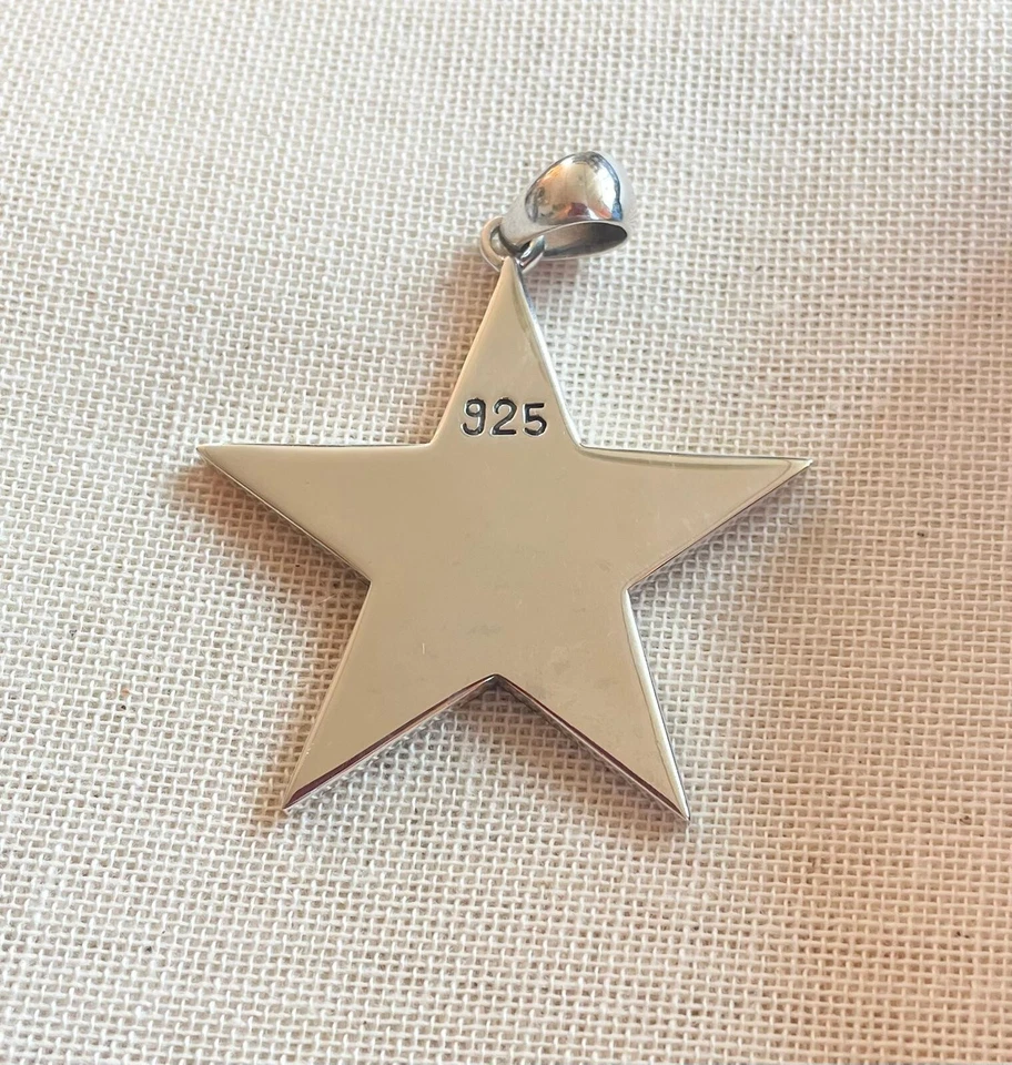 Grand Pendentif Étoile 925 Argent Et Émail Motard Communiste Che Guevara - Photo 3/4
