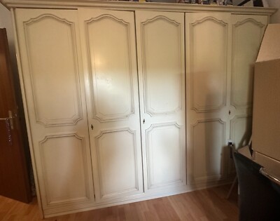 white long cupboard with mirror. five door wide long cupboard in great condition