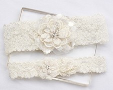 Lace garter set Ivory wedding garter set bridal garter set Handmade garter set