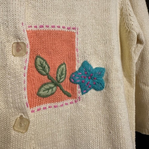 Stitches In Time QVC Spring Cardigan L Sweater Yellow Floral Knit 3/4 Sleeve NWT - Picture 6 of 11