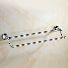 Polished Chrome Brass Bathroom Wall Mounted Double Towel Rail Bar Holder sba936