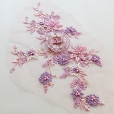 2PCS Beaded Lace Embroidery Applique Patch Trim Sewing Bridal Wedding Dress Sew