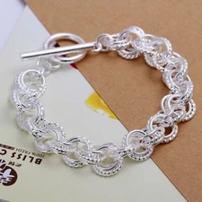 Pretty charms 925 Silver Fashion Wedding women lady solid chain Bracelet jewelry