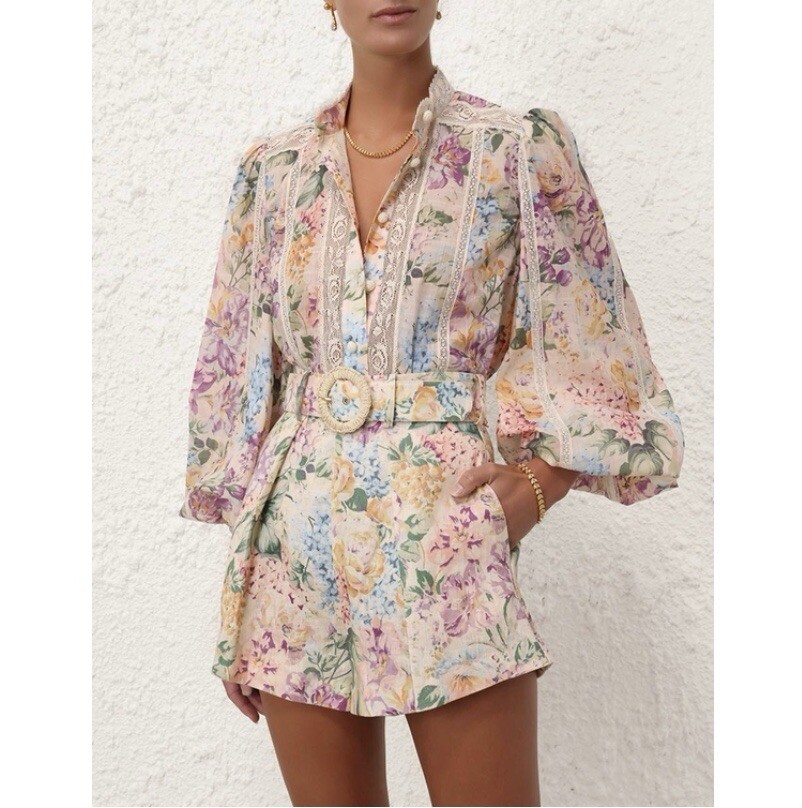 【Zimmermann】 ハリデイ フローラル クロシェ Zimmermann Halliday Tuck Floral-print Linen Shorts Multi