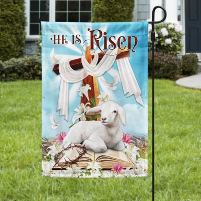 Easter Flag He Is Risen Christian Cross Lamb Flag Graden Flag