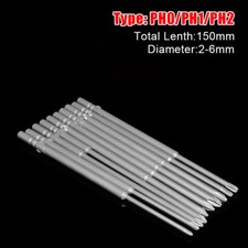 150mm Philips Magnetic Screwdriver Drill Bits PH0-PH2 6mm Round Shank Screw Nut