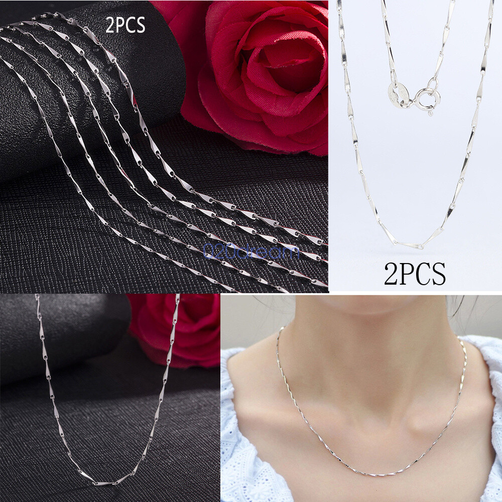 2PCS Wholesale Real 925 Sterling Silver Necklace 0.8mm Melon