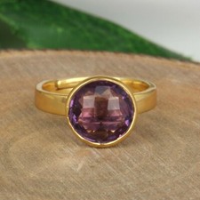 Amethyst Gemstone Adjustable Yellow Gold Plated 925 Silver Engagement Rings