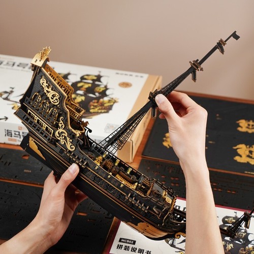 ROKR DIY Schiff Modell Spielzeug Das Seepferdchen Barke 3D Holzpuzzle Geschenk - Bild 6 von 9