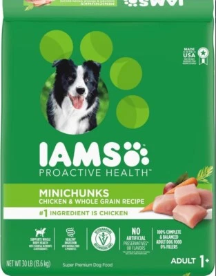 Iams Proactive Health 30 lbs Adult MiniChunks Dry Dog Food Chicken Free Shipping