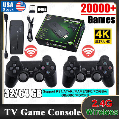 HDMI 4K TV Game Stick Console Built-in 64GB 20000+Retro Games+2 Wireless  Gamepad