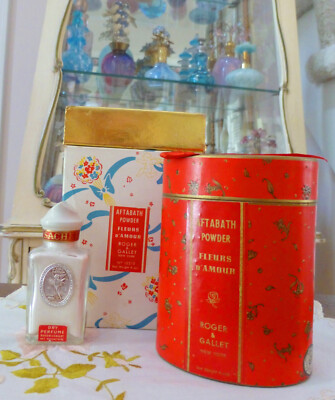 VTG 1950s Roger & Gallet FLEURS D'AMOUR 0.50 Oz Dry Perfume & 4 Oz