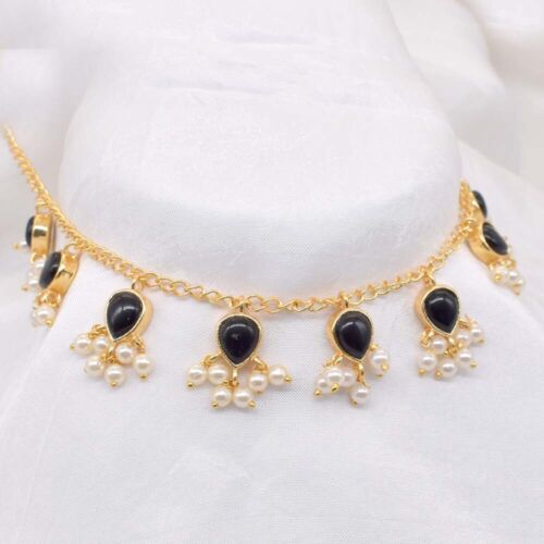 Black Onyx Gemstone Gold Plated Fashion Women Jewelry Chain Necklace 18" Z741 - 第 1/5 張圖片