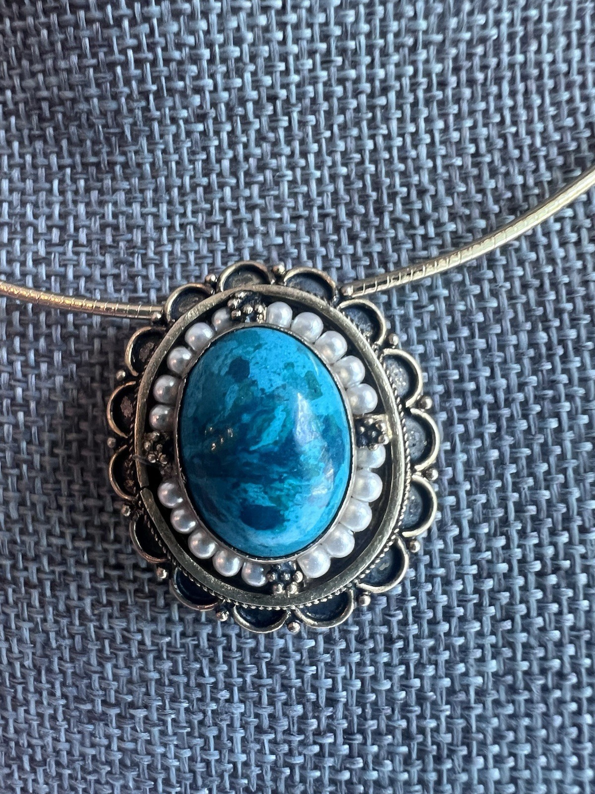 Israel Eilat Stone ? Pearl 950 Sterling Silver Brooch Pin Pendant Gilt? Read! C4