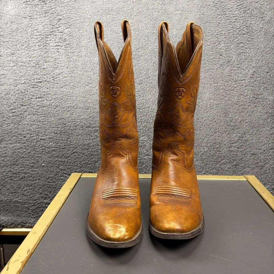 Botas de caubói Ariat Heritage R Toe couro marrom ocidental bordadas florais 8,5B - Imagem 3 de 4