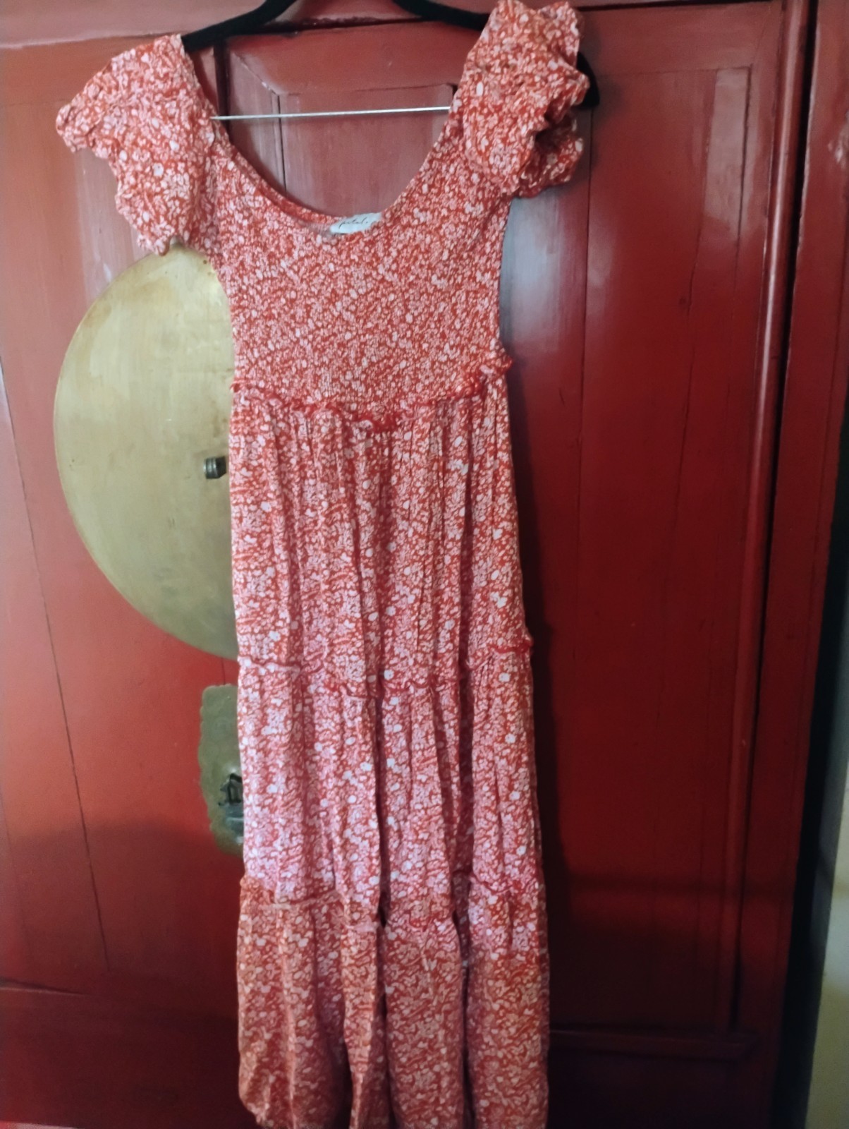 Petal + Pup Red White floral ruffle sleeve maxi dress size 4 womens