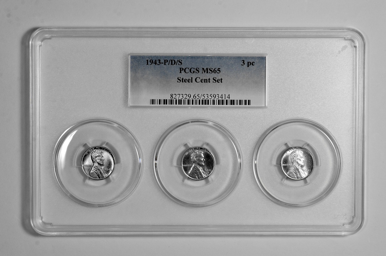 1943 P D S 1c Lincoln Steel Wheat Cent PCGS Graded MS 65 Three Coin Set