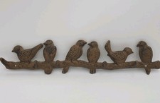 19" Cast Iron 6 Birds Coat Hat Hanger Branch 4 Hooks Wall Mount Brown Heavy Vtg