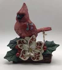 Jim Shore Christmas Winter Wonderland Cardinal Figurine With Poinsettia Open Box