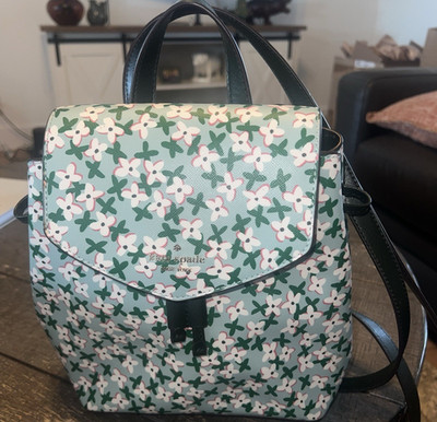 Kate Spade New York Lizzie Medium Flap Backpack in Aphrodite Green floral, NWOT!