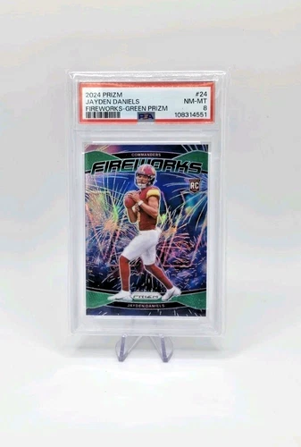 2024 Panini Prizm - Jayden Daniels Fireworks Green Prizm (RC) #24 PSA 8