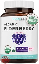PURE CO Organic Elderberry 10:1 Extract 500mg Per 1 Capsule Serving - Vegan B...