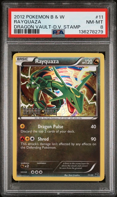 2012 POKEMON BLACK & WHITE DRAGON VAULT DRAGON VAULT STAMP #11 RAYQUAZA PSA 8