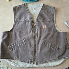VTG 90s Carhartt Vest Mens 2XL Brown Sherpa Lined USA Made Duck Canvas V13 SDL