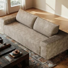 71" Corduroy Couch Loveseat Sofa Comfy Boneless Deep Seat with Camel Plush Fabri