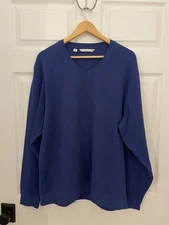 Cutter Buck Mens L Blue Pullover Cotton Vneck Longsleeve Breathable All Seasons