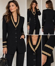 Vintage St John Evening Marie Gray Black Gold Long Knit Jacket Sz 6 Jeweled