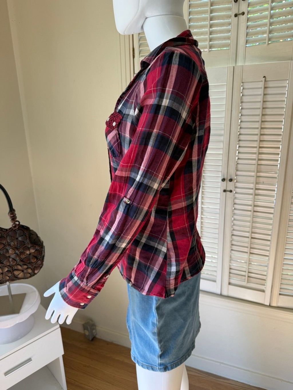 Women's Active Basic Red & Blue Plaid Button Down… - image 4