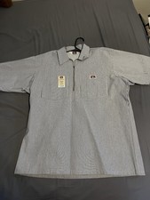 Ben Davis Men  s Hickory Stripe Short Sleeve 1/4 Zip Work Shirt Blue/White L