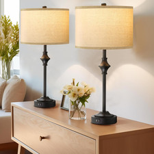 Rustic 26" Farmhouse Table Lamps Set of 2 with USB Ports  3-Color Bulbs