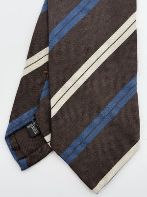 E. Marinella Napoli Wool Cotton Silk Tie Brown Blue Striped New Authentic