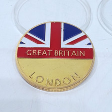 LONDON LANDMARKS - Big Ben, London Eye GOLD plated coin in capsule