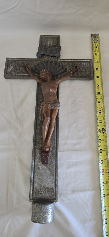 Vintage Aluminum Crucifix 19½" X 10" Weather Vein Or Headstone Topper 1½"  Hole 