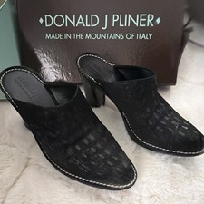 Donald J Pliner Women s Black Leather Animal Print Pointed Toe Mule Heels